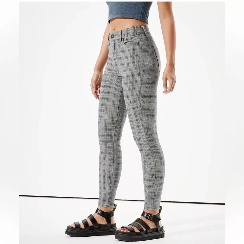 American Eagle Outfitters Size 4 Multi Plaid Super Stretch High Rise Jeggings - Picture 2 of 9